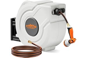 Lashake Retractable Garden Hose Reel-1/2 In X 80 Ft Wall Mounted Retractable Hose Reel,Heavy Duty Retractable Water Hose With 10-Pattern Nozzle,Any Length Lock Slow Retraction 180° Swivel Bracket