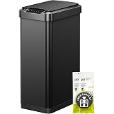 EKO Phantom-T 13.2 Gallon/ 50L Automatic Sensor Kitchen Trash Can or Recycling Bin, Slim Stainless Steel Touchless Garbage Bin with Soft-Close Dual Wing Lid for Home &amp; Office, Matte Black