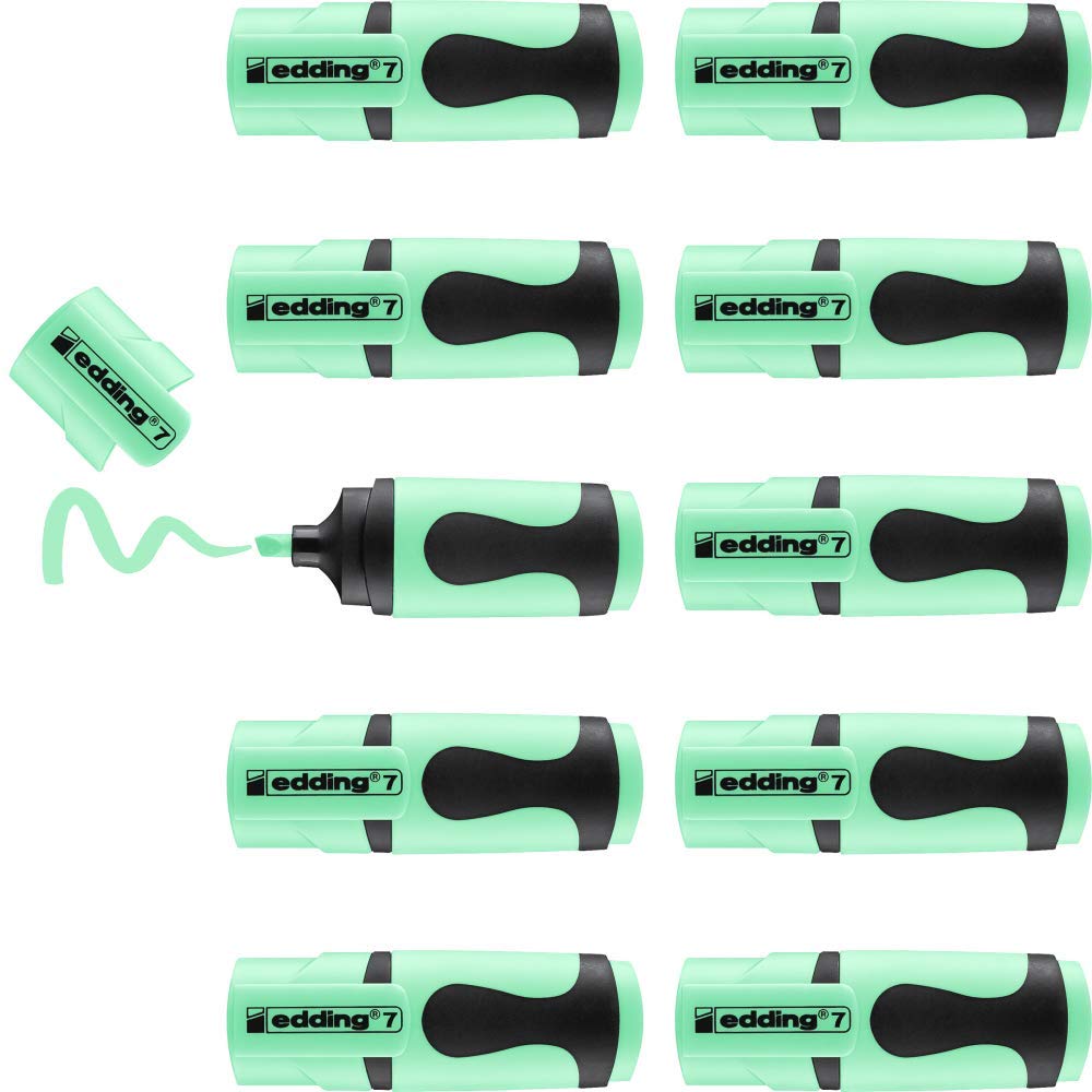 edding 7 mini highlighter - pastel green - 10 highlighter pens - chisel nib 1-3 mm - small highlighter in trendy colours - for bullet journals, school, college, university or the office — image 1