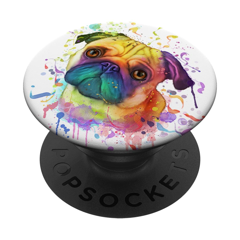 Splash Art Pug Cute Mops Dog Lover Gift Men Women Dog Owner PopSockets Swappable PopGrip