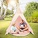 JoyNote Kids Teepee Tent Indoor Outdoor Children Indian Play Tent 4 Wooden Poles Canvas Tipi with Cotton Mat, Carry Bag, Decorations Star Stickers & Flag (Pink)