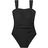 CRISONE Girl Swimsuit One Piece Bathing Suit for Girls Retro Square Neck Adjustable Straps Girls' Swimwear 9-16Y