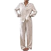 SHENHE Women's Bow Pajamas Set 2 Piece Long Sleeve Button Down Pjs Striped Long Pants Lounge Set