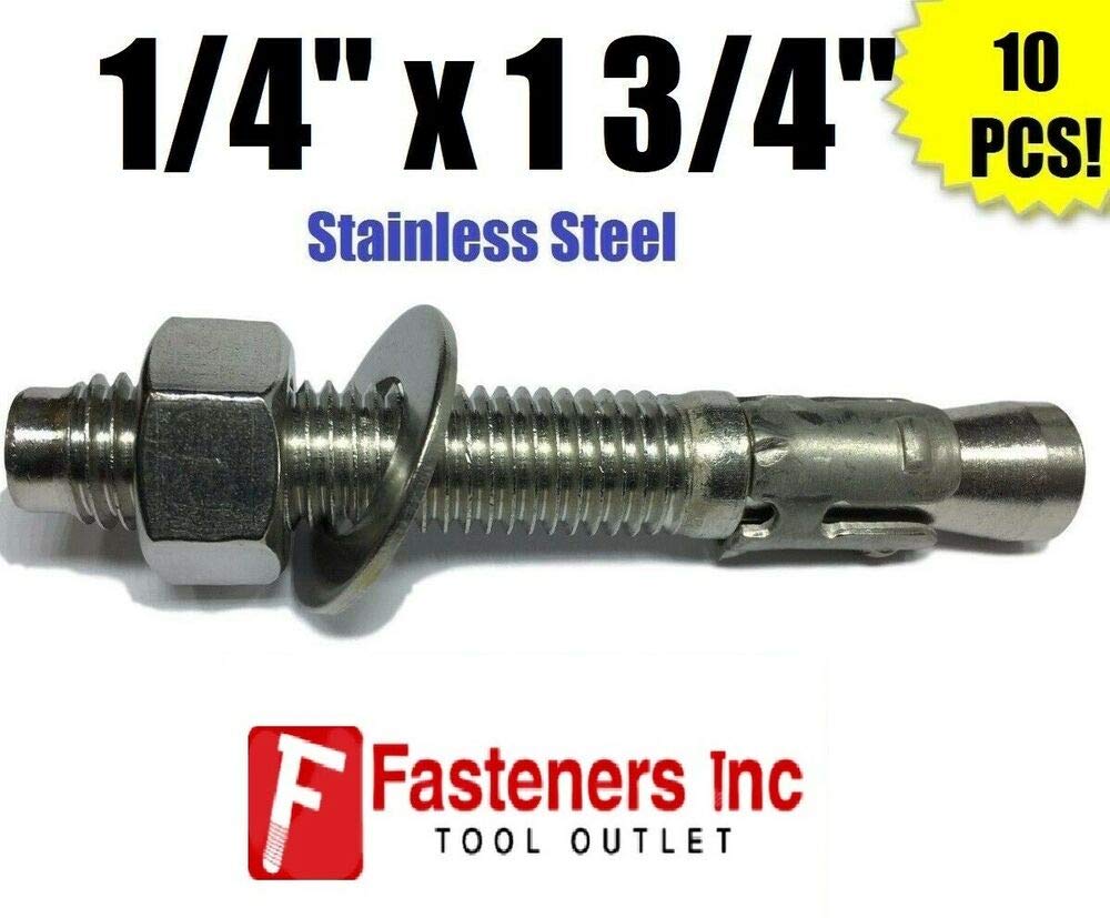 Concrete Wedge Anchor Stainless Steel Grade 304 (Qty 10) 1/4" x 1 3/4" Industrial