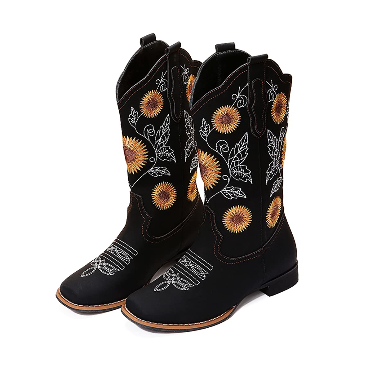 Photo 1 of (see all images) gloryinterest Cowboy Boots for Women Mid Calf Cowgirl Western Boots Sunflower US6-10.5