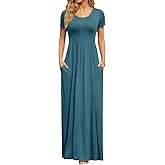 DB MOON Womens 2026 Summer Maxi Dresses Casual Short Sleeve Empire Waist Spring Long Dress with Pockets
