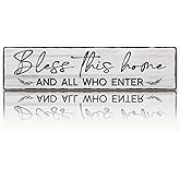 Bless This Home And All Who Enter Signs, Retro Metal Tin Sign, Farmhouse Family Wall Decor, For Home Decor Inspirational Quotes for Hallway, Kitchen, Living Room 15.8x4 Inch