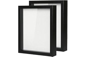 Muzilife Shadow Box Picture Frame with Linen Board Deep Wood Glass Display Case Ready to Hang Memory Box Baby Sports Memorabilia, Pins, Awards, Medals, Wedding, Tickets and Photos (Black, 2pcs 8X10)