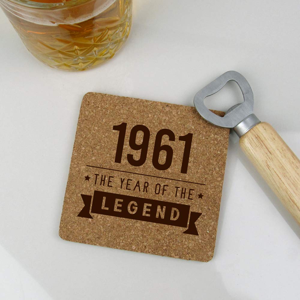 eBuyGB Drinks Mat, Placemat Engraved Square Coaster-1961 Year of The Legend Design-60th Birthday, Men-Sixtieth Gift for Dad, Uncle, Brother, Cork