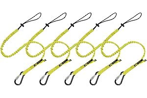 BearTOOLS Tool Lanyard with Buckle Strap – Clip Bungee Cord – Heavy Duty Screw Locking Carabiner – Fall Protection and Safety – Adjustable Loop End – Tough Tether – Construction - 0925YS (5 Pack)