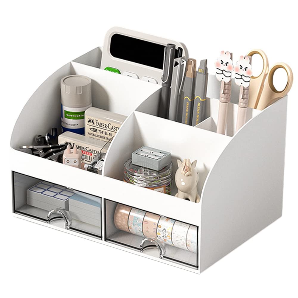 Hggzeg Desktop Organiser, Office Stationery Drawer Organizer Makeup Storage Box, Desk Tidy Organiser Pen Holder for Home Office and School (White)