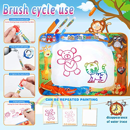 Magic Water Doodle Mat Drawing Mat Multicolor Animal World Theme Toddler Gifts Toys For 2 3 4 Year Old Girls Boys Educational Birthday Gifts Ideal Large Size 39.3 x 27.6 Inch 17pcs Accessories - Thumbnail 2