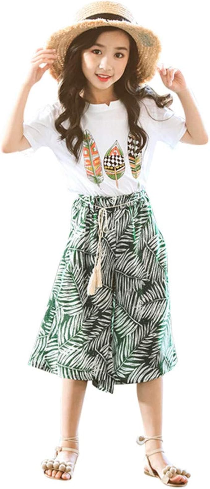 Amazon Co Jp Charku 子供服 キッズ服 女の子 半袖 プルオーバー ワイドレッグパンツ 2点セット 上下セット Tシャツ トップス 普段着 春夏 安い 子供服 韓国風 可愛い 人気 子どもセット プレゼント 七五三 通園 通学 結婚式 お嬢様 キッズ服 女の子 1 服
