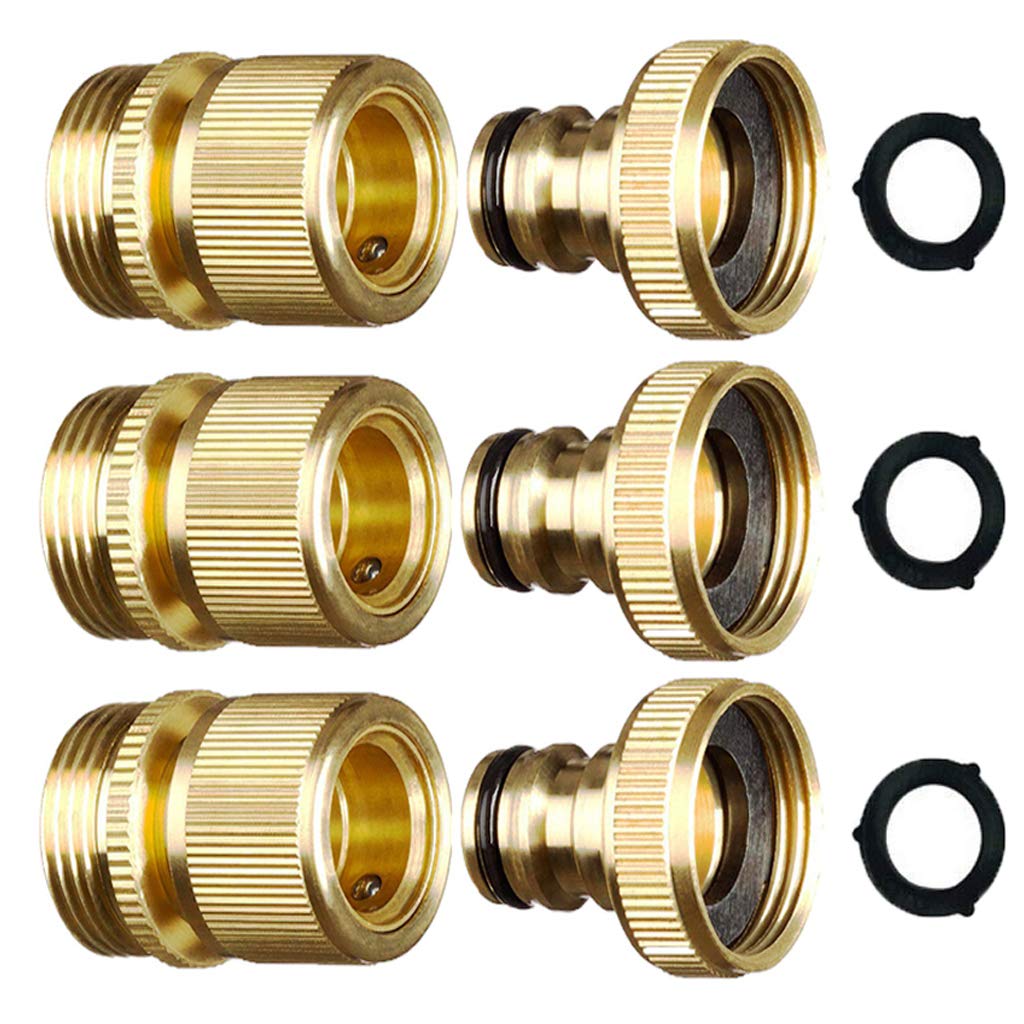 ShowNew Garden Hose Quick Connector 3/4 inch Solid Brass