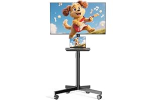 XYNDYX Mobile TV Cart Rolling TV Stand for 23-60 Inch LCD LED OLED Flat Curved Screens up to 88 lbs, Height Adjustable Portable TV Cart with Shelf & Wheels, Outdoor TV Stand Mount, Max VESA 400x400mm, Black
