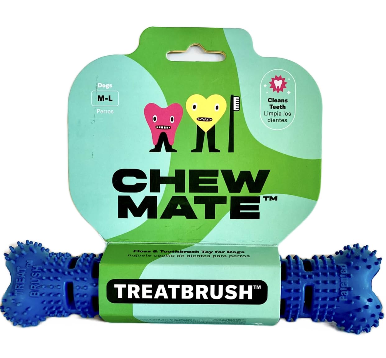 Photo 1 of Chewmate Treatbrush Dog Chew Toy - Floss and Toothbrush Toy for Dogs Cleans Teeth Gums and Tongue - Rubber - Dishwasher Safe (Medium/Large)