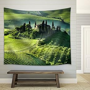 Beautiful Sunrise Over The Valley of Olive Groves and Vines - Fabric Wall Tapestry Home Decor - 51x60 inches