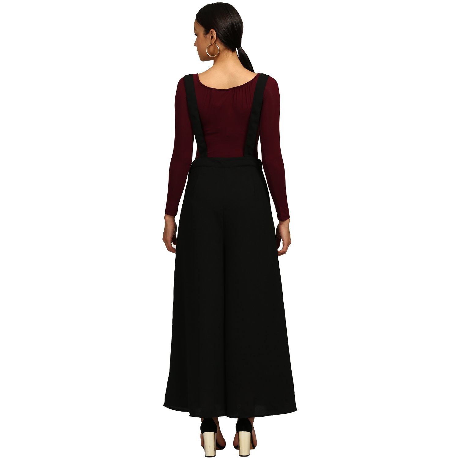 bohobi women's black ankle length dungaree