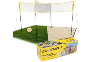 CROSSNET Quick Assemble 4 Square Volleyball Game Set for Adults and Kids with Volleyball Net, Backpack and Ball for Outdoor Games
