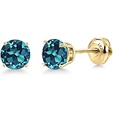 Gem Stone King 14K Yellow Gold London Blue Topaz Stud Earrings for Women | 3.40 Cttw | Gemstone November Birthstone | Round 7MM