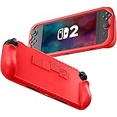 Fintie Case for Nintendo Switch 2 (2025) with Game Card Slots - Soft Silicone [Anti-Slip] Shock Proof Protective Cover, Ergonomic Grip Case for Switch 2 Console 7.9" (Red)