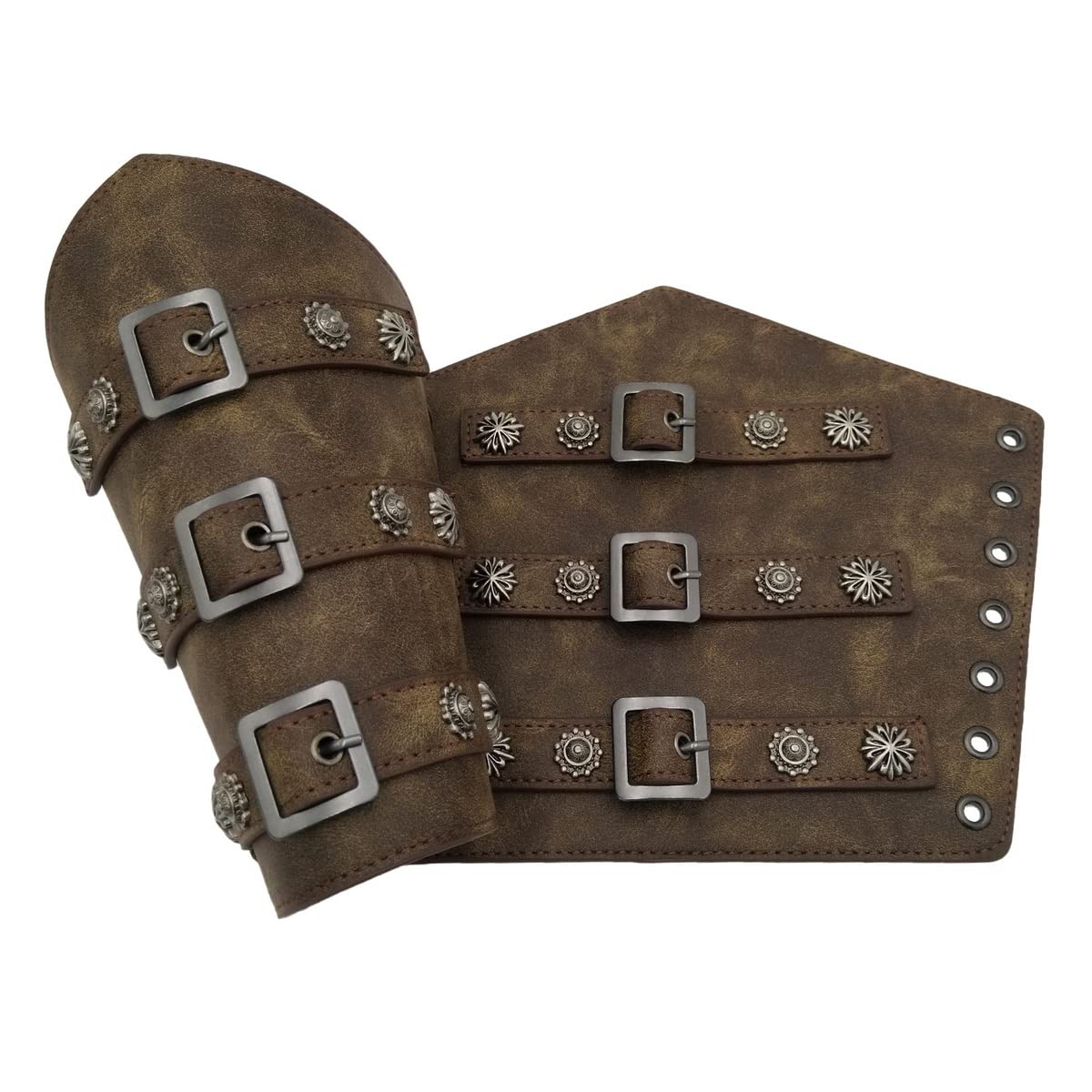 Thajaling Viking Bracers, Medieval Belt Leather Buckle Bracers, Handmade Full Grain Leather Bracers, Knight LARP Retro Renaissance Bracers, Halloween Costume Accessories for Theme Party