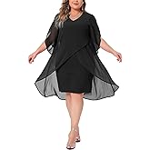 Agnes Orinda Plus Size Chiffon Cocktail Dresses for Women Mesh Wedding Guest Party Overlay Short Dress