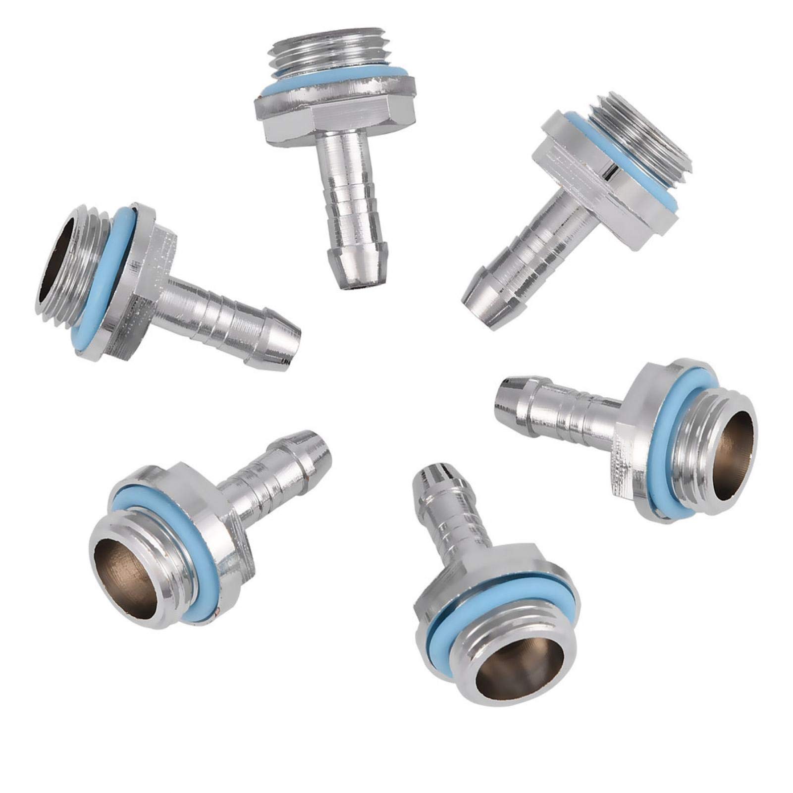 Richer-R Water Cooling Fitting, 6 PCS G1/4 Thread Barb Connector for 6/7.2/9/11mm Diameter Tube, Copper Material