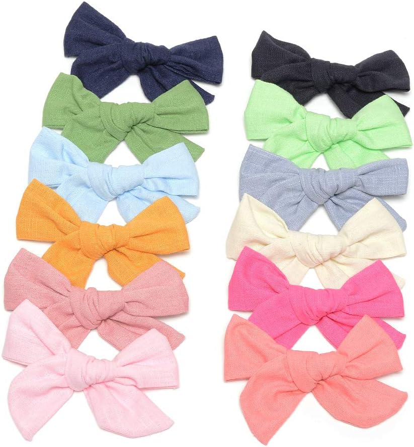 Cotton and Linen Bow Hair Accessories Hair Bow Clip for School Girls