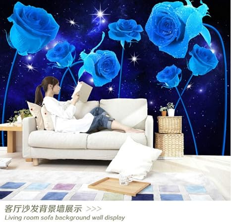 Amazon 明るい星ブルーローズリビングルームテレビ背景3d壁紙壁画3d壁紙紙寝室の装飾 300x0cm 壁紙