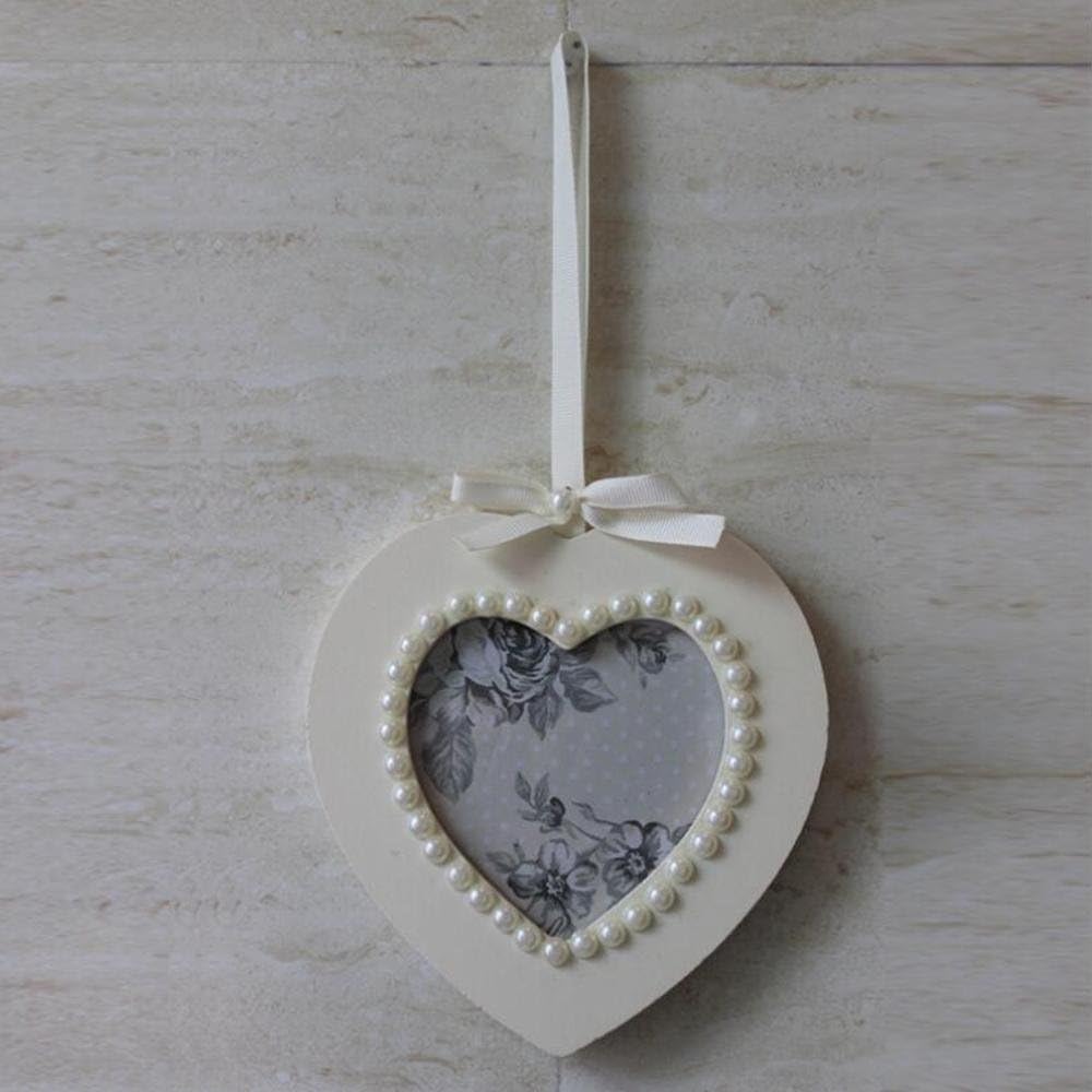 SSQCXO Picture Frame European Style Simple Heart-Shaped Bow Tie Solid Wood Photo Frame Wall Decoration , beige