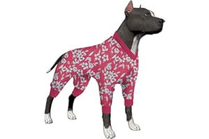LovinPet Large Dog Pajamas, Pet Anxiety Relief, Anti Licking Dog Surgery Recovery Suit Under Dog Sweater, Breathable Stretchy Fabric, Falling Flower Fuchsia Prints Dog Pajamas L