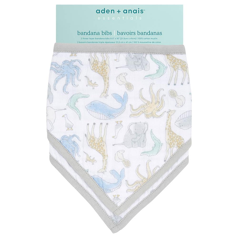aden + anais essentials Bandana Baby Bib, 100% Cotton Muslin, 3 Layer Burp Cloth, Super Soft & Absorbent for Infants, Newborns and Toddlers, Adjustable with Snaps, 2 Pack, natural history