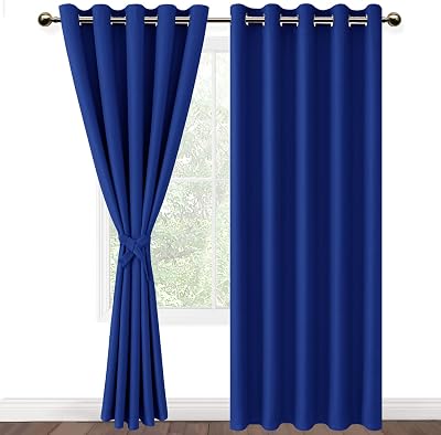 DWCN Blue Blackout Curtains 66 x 90 Inches with Tiebacks 2 Panels