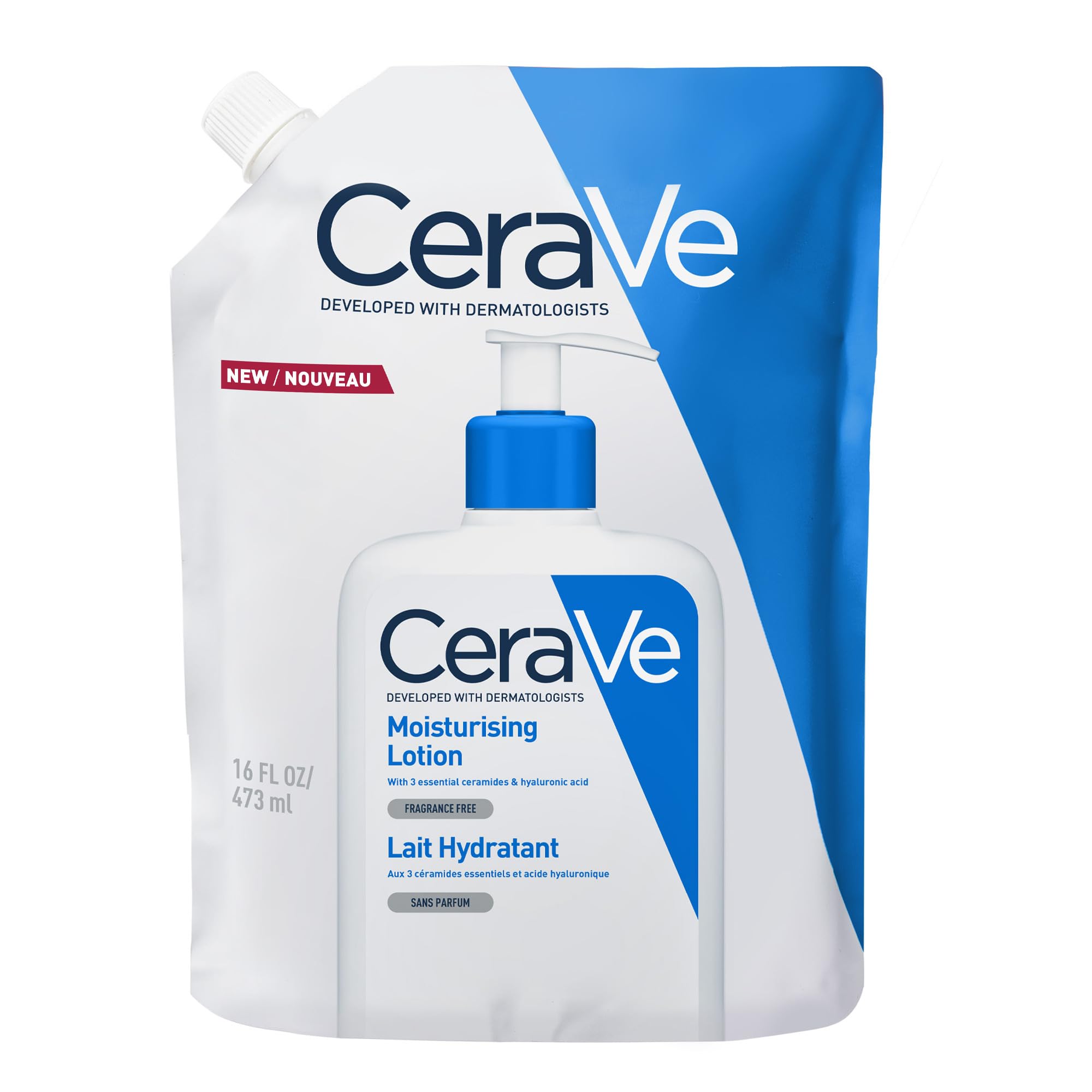 CeraVe Moisturising Lotion Refill With Hyaluronic Acid and 3 Essential Ceramides for Dry to Very Dry Skin, Face & Body Lotion, Lightweight, Fast-Absorbing, Dermatologist Developed, 473 ml