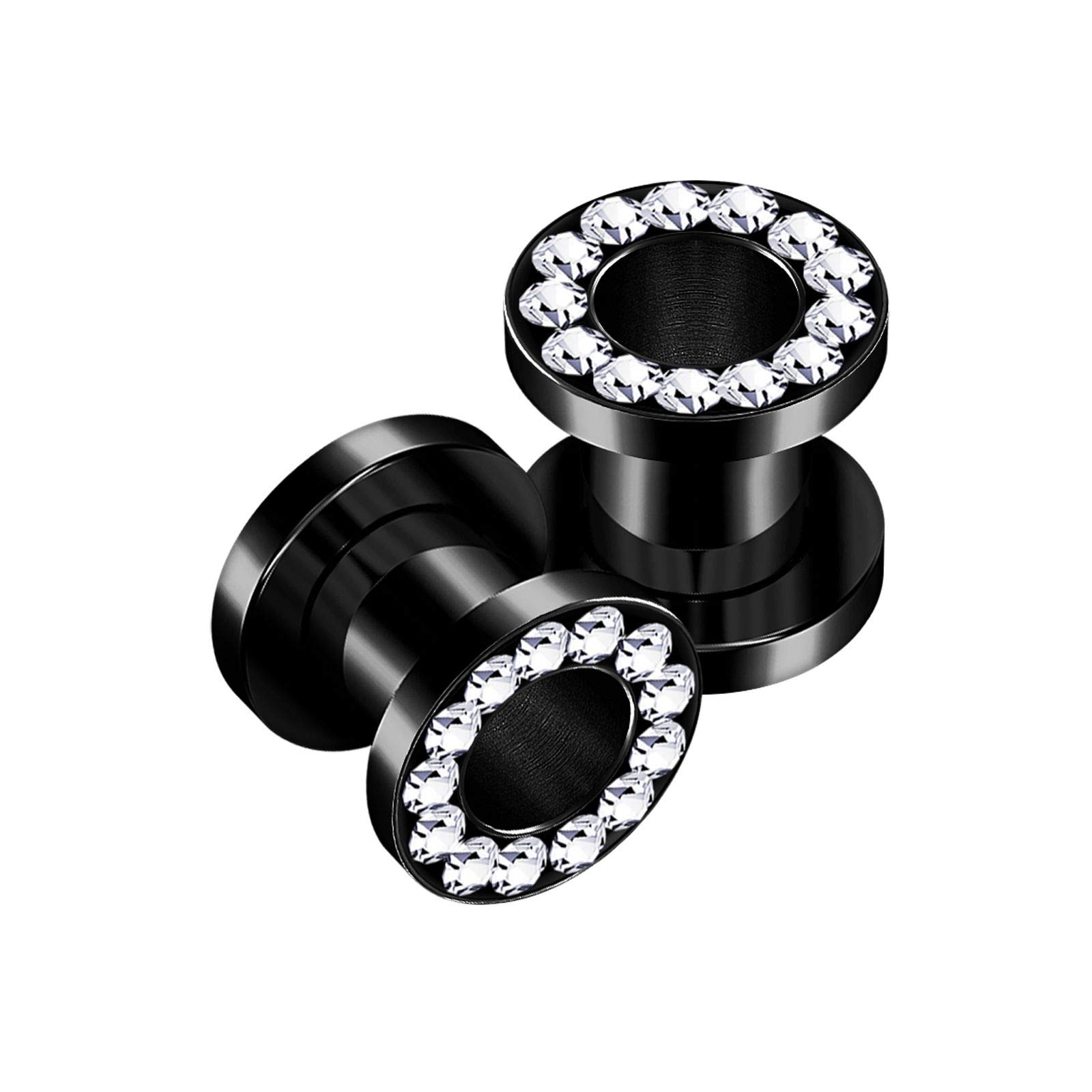 BanaVega 2PCS Anodized Black 2g 6mm Flesh Clear Crystal Studded Rim Stretcher Ear Tunnel Plug Earring Lobe Piercing Jewellery 5407