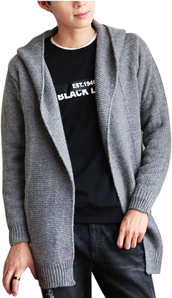 Amazon Happyjp カーディガン ロング丈 メンズ ロング ニット 無地 秋 カジュアル アウター フード付き カーディガン 通販