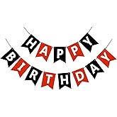 Black and Red Happy Birthday Banner Sign, Birthday Garland Wall Door Hanging Banners Flag for Women Men Boys Girls Party Backdrop Decorations, Personalized Name Banner White Letters