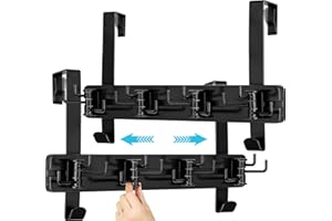 ETECHMART Over The Door Hooks, 2 Pack Slidable Door Hanger with 4 Hooks, Heavy Duty Bamboo Towel Rack for Hanging Clothes Hats, Bathroom Bedroom Back of Door Organizer, Coat Rack Wall Mounted, Black