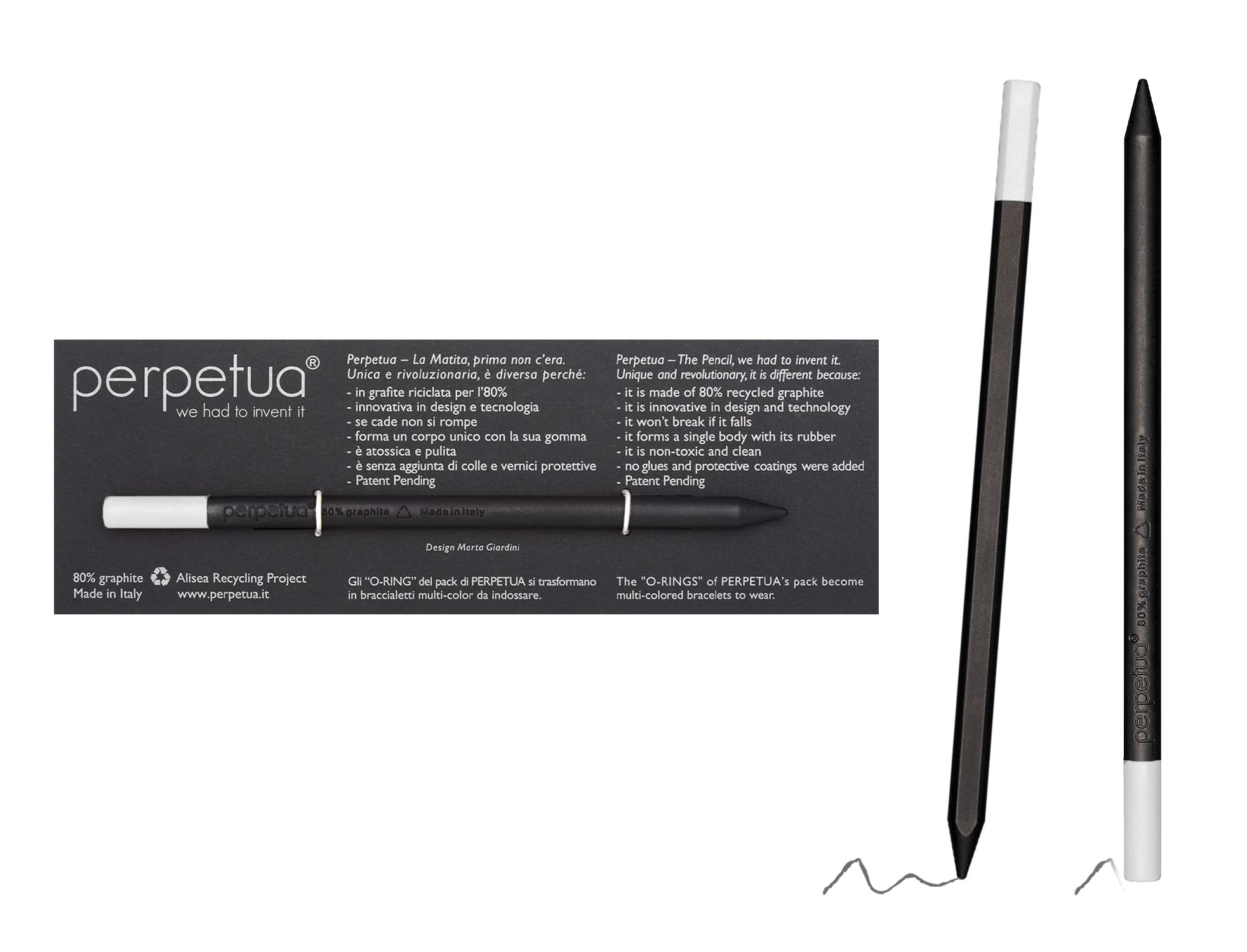 Perpetua Eco Drawing Sketching Pencil White Eraser - Artist Recycled Graphite Pencil With Non-Toxic Rubbers Erasers - Made In Italy Design And Technology For Writing And Drawing