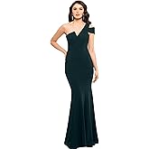Betsy & Adam Women's Long One Shoulder Sleeveless Stretch Scuba Crepe Sheath Gown, Pine, 10