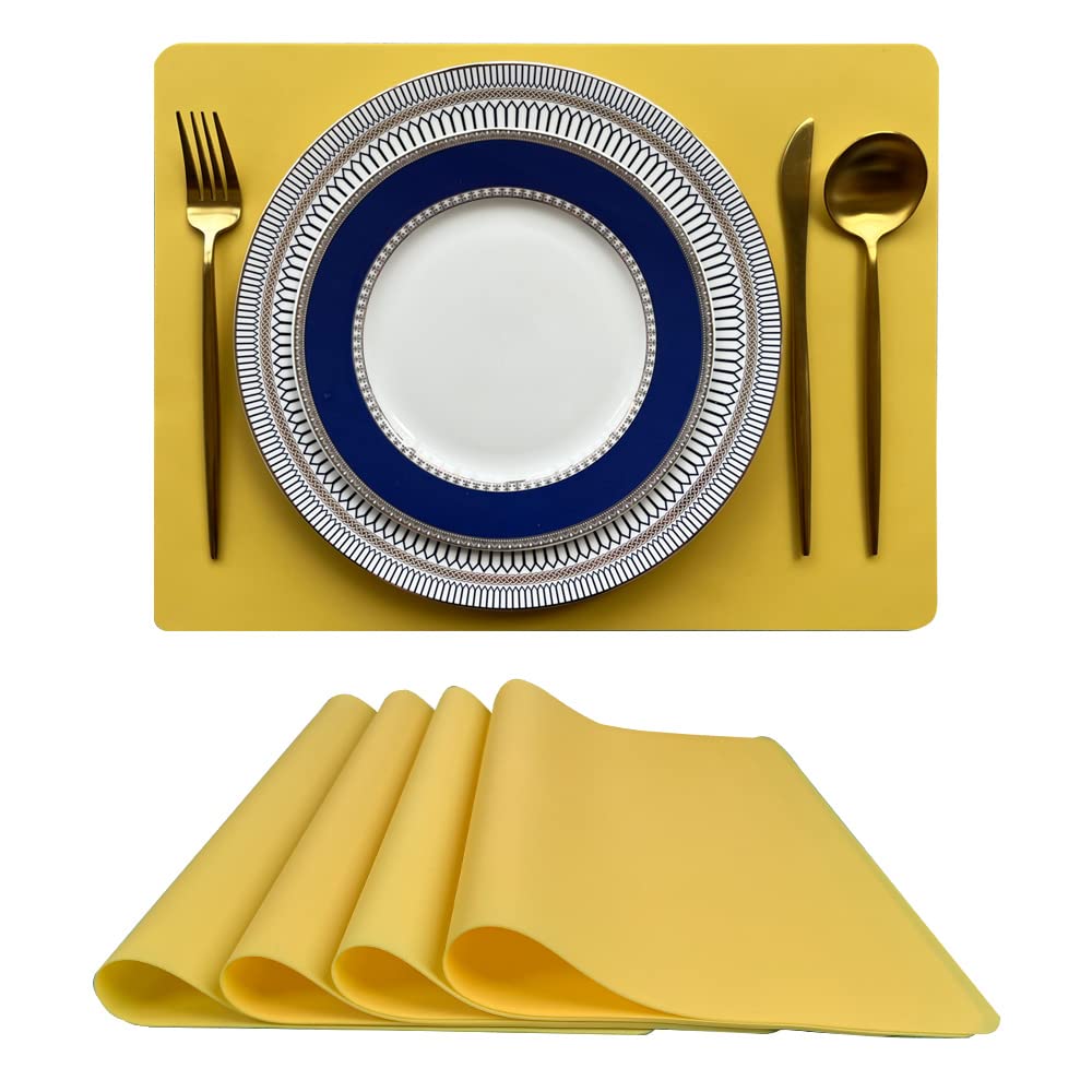 Placemats, Set of 4 Silicone Dining Table Mats, Heat Resistant Anti Skid Placemats for Home Kitchen and Restaurant Table, Washable Easy to Clean Table Mats