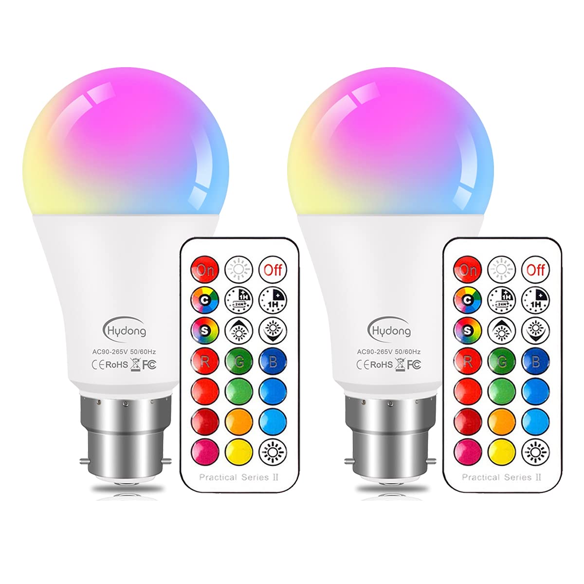 HYDONG Colour Changing Light Bulb B22 Bayonet 10W RGBW LED Light Bulbs with Remote Control,12 Color for Home Decoration, Party, Mood Ambiance Lighting-2 Pack