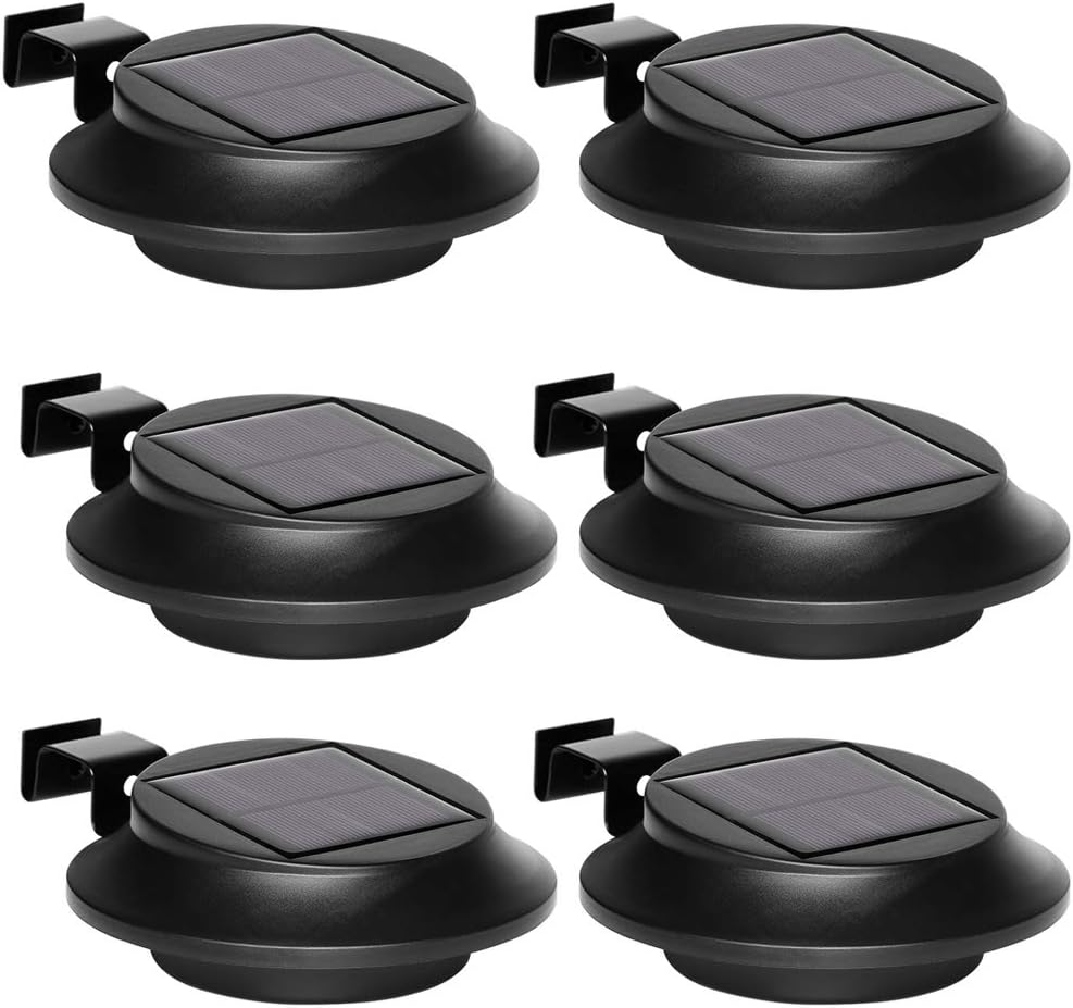6 Pcs Solar Gutter Lights, 6 LED Waterproof Solar Security Lights, Outdoor Wall Lamp Solar Fence Lights for Garden, Hallway, Patio, Deck, Yard, Driveway, Outside Wall (Black)