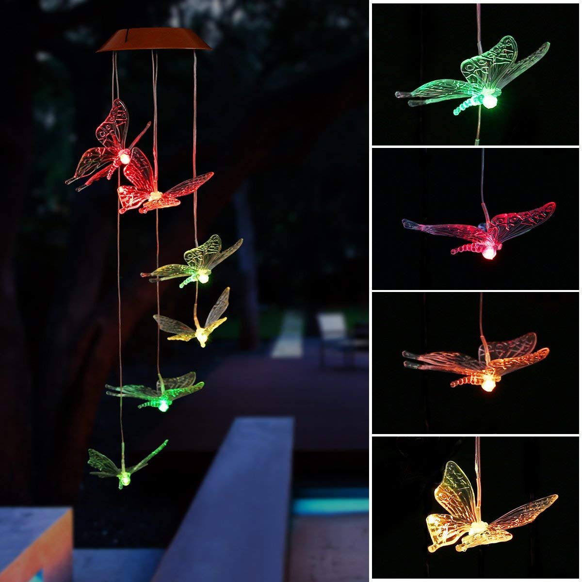 Color-Changing LED Solar Mobile Wind Chime, Pathonor LED Glowing Lights Waterproof Moon and Stars Wind Chimes For Home/ Party/ Night Garden Decor