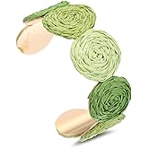 RUOFFETA Raffia Multiple Circles Cuff Bracelet for Women, Handmade Colorful Round Bangle Geometric Adjustable Statement Bracelet