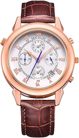 Crown Prince Rose Gold Brown Strap Luxury Chronograph White Dial Mens Watch
