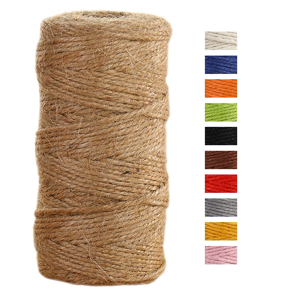JeogYong Jute Twine String 2mm x 100m Natural Coloured Jute String 3-ply Garden Twine Kitchen Cord Thick Jute Rope for Decoration Floristry, DIY Arts & Crafts, Bundling, Wrapping Gifts (Brown)
