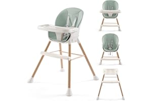 XHAKCHIK 6-in-1 Convertible High Chair for Babies and Toddlers, Baby Feeding Chair with Adjustable Legs & Double Dishwasher Safe Tray, Infants Eating Chair with Footrest & Safety Harness (Mint Green)