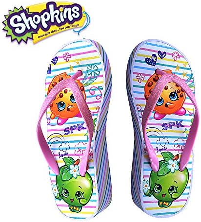 Shopkins Girls Wedge Sandals with Jelly Straps in White/Apple, Size 2/3
